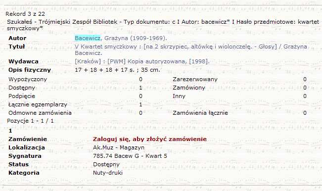 W widoku Egzemplarze, oprócz podstawowego opisu bibliograficznego są elementy niezbędne do wypełnienia druczków bibliotecznych takich jak rewers czy dezyderatka oraz informacje: w jakiej lokalizacji