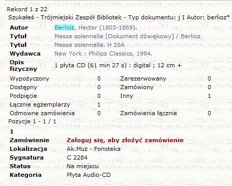 czy jest możliwy do wypożyczenia do domu, czy można z niego korzystać wyłącznie na miejscu kategorię dokumentu przycisk do zamawiania online pozycji z Magazynu Z