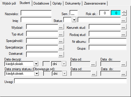 w Dziekanacie.XP. Pole koresponduje z polem Dokument. Jeśli pole dokument nie zostanie uzupełnione, to wynik zestawienia zostanie przesłany do pustego, czystego dokumentu.