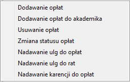 Odśwież odświeżenie wyświetlania danych. Na studentach znajdujących się w zestawieniu można wykonywać różne działania znajdujące się w opcji Akcje (menu główne).