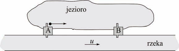 Egzain aturalny z fizyki i atronoii pozio rozzerzony Zadanie.4 ( pkt) Z przytani A wyruzają jednocześnie z jednakową i tałą prędkością v względe wody dwie otorówki.