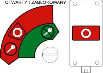 W celu zablokowania wyłącznika operator musi obrócić pokrętło połączone z wałkiem blokady.