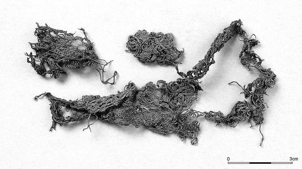 Ryc. 4, 4a. Fragment jedwabnej wstążki, fot. M. Troszczyńska Fig. 4, 4a. Fragment of silk ribbon (Photo by M. Troszczyńska) Ryc. 6, 6a.