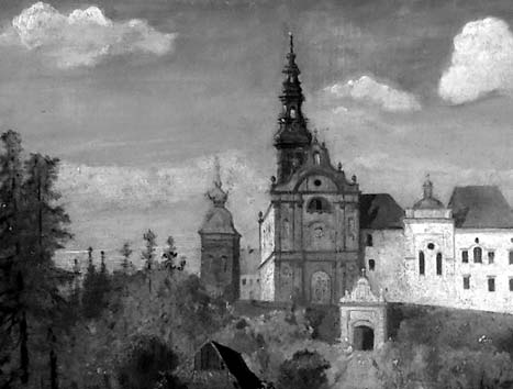 Fragment obrazu Klasztor na Świętym Krzyżu, 1859, reflektografi a w IR odwrocia obrazu w świetle przechodzącym Muzeum Narodowe w Kielcach (fot. E.