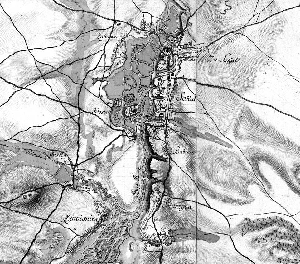 Ryc. 1. Sokal na mapie Miega, oryg. [w:] Kriegsarchiv Archiwum Wojskowe w Wiedniu, sygn. BIXa.