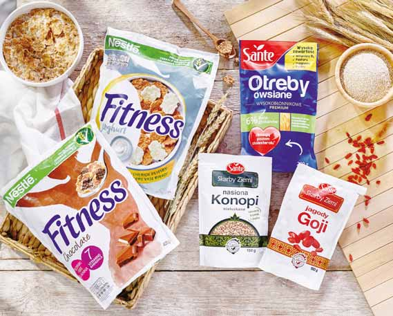 ZDROWIE COŚ LEKKIEGO I ZDROWEGO PRZEKĄSKI FIT Płatki śniadaniowe NESTLÉ FITNESS 425 g 18,80/kg 7 Otręby owsiane SANTE wysokobłonnikowe 2 0 0 g 1,29/100 g 2 59 Skarby ziemi SANTE 150-250 g 2,39-3,/100