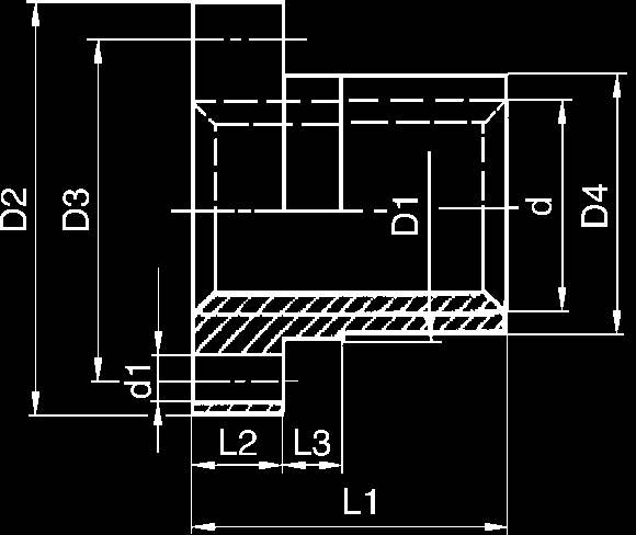 Trapezowa nakrêtka z gwintem jednokrotnym z ko³nierzem, tolerancja H7 Bronz Rg 7 Prawy Lewy Otwory ko³nierza Wymiar D1 D4 Kod Kod d x P h9 D2 D3-0.2 / -0.3 d1 Gwint L1 L2 L3 T 44327 T 44347 Tr.