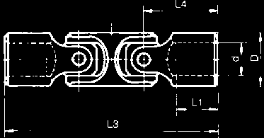 Przegub falisty podwójny z panewk¹ DIN 808 - G patrz ni ej Uszlachetniona stal C 45 d L1 L3 L4 Kod H7 D 0 / -1 ± 1 ± 0.5 kg T 64188 6 16 9 56 17.0 0.057 T 17696 8 13 13 60 21.0 0.035 T 64237* 8 16 10 62 20.