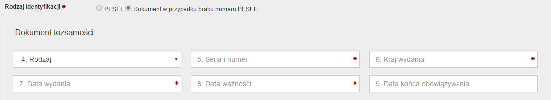 24 Portal Personelu Medycznego W przypadku gdy Wnioskodawca nie posiada numeru PESEL należy podać dane dokumentu tożsamości: Krok 2: I2 Uprawnienia zawodowe Wnioskodawcy W tym kroku należy wprowadzić