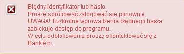 Po wypełnieniu formularza logowania należy go zatwierdzić przyciskiem. Po wpisaniu błędnego identyfikatora lub hasła zostanie wyświetlony komunikat ostrzegawczy (rys. 2.