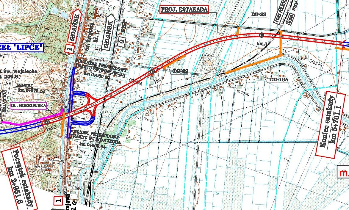 TRANSPORJEKT Przeszkody: GDAŃSKI sp. z o.o. Biuro projektowe i Wykonawca posadowienia: Kanał Raduni AARSLEFF Sp. z o.o. Nadzór inwestorski: Ul. Trakt Św.