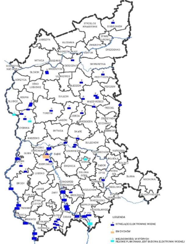 Potencjał hydroenergetyczny województwa lubuskiego według możliwości technicznych szacowany jest na 1 544 GWh/rok, a zasoby wykorzystane na chwilę obecną to oko