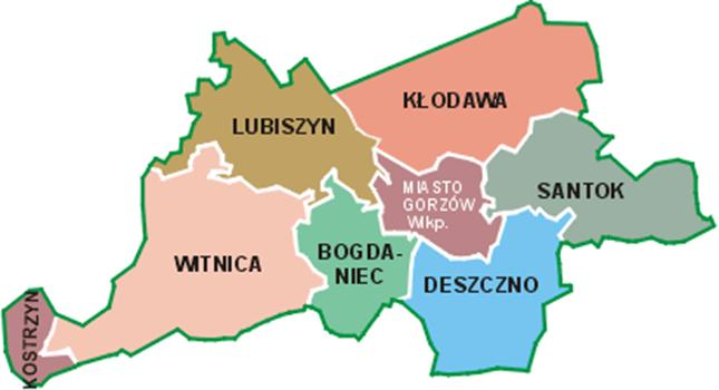 Bogdaniec: Gmina leży na wschód od Gorzowa Wlkp., rozciąga się wzdłuż szlaku drogowego i kolejowego Berlin - Kaliningrad.