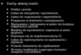 Tożsamość marki 25 Cechy dobrej marki: Krótka i prosta Łatwa do odczytania i wymówienia Łatwa do rozpoznania i zapamiętania Przyjemna w brzmieniu i odczytywaniu Wymawiana i zapisywana w jeden nie