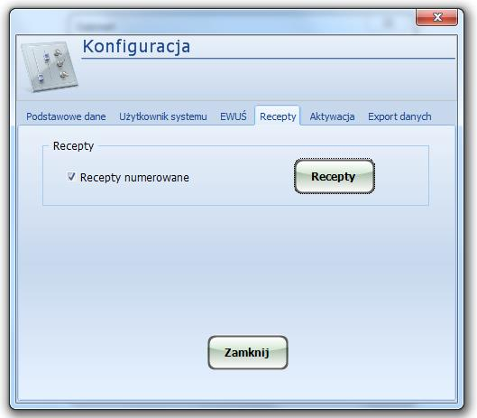 4.4. Konfiguracja Recepty Przy użyciu programu możesz drukować recepty na leki z numerem nadanym przez NFZ lub bez jak również osobno dawkowanie dla pacjenta. Recepty są drukowane w formacie 90x209mm.