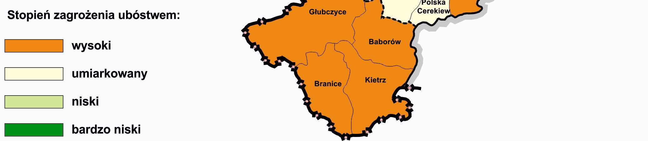 rynków pracy, czy centrów życia społeczno-gospodarczego (0,3% wykluczonych w regionie, 19,8% zagrożonych wykluczeniem), wykluczeniem normatywnym w tym związanym z różnymi formami uzależnień i