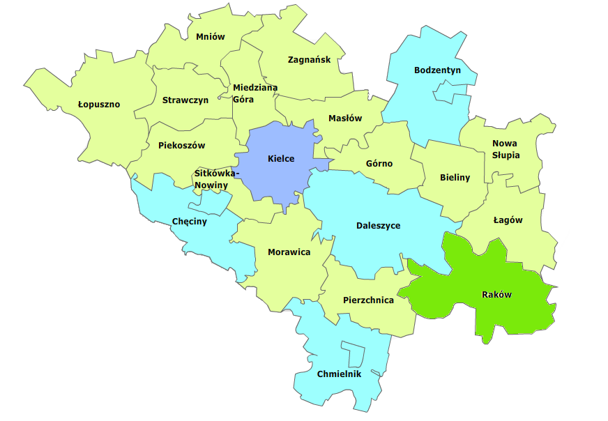 1. Charakterystyka gminy Gmina Raków położona jest w centralnej części województwa świętokrzyskiego, w powiecie kieleckim, 42 km od Kielc.