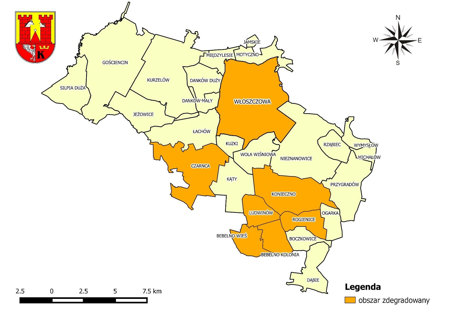 Mapa 1 Wyznaczony obszar zdegradowany w