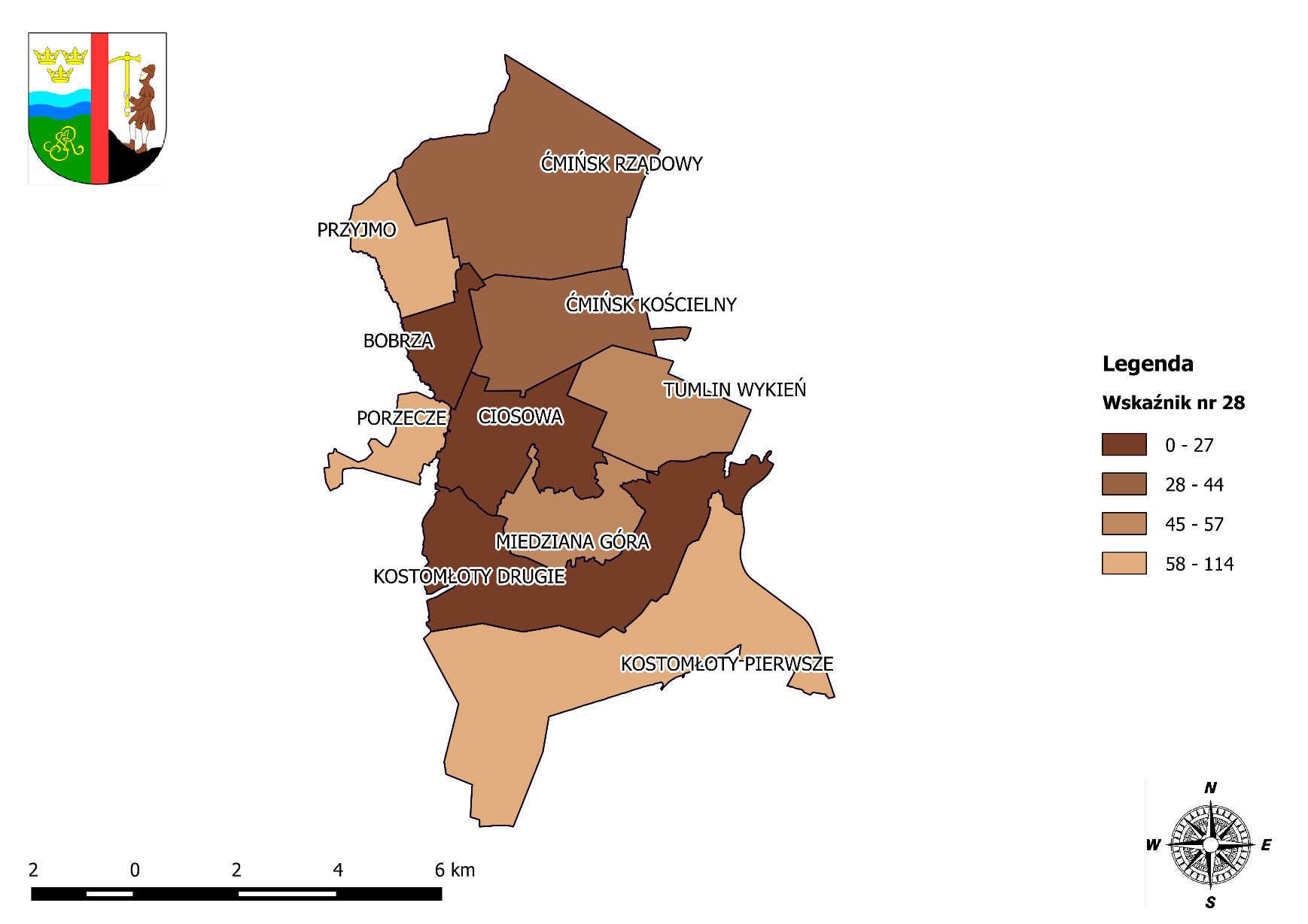 Mapa 17 Rozkład wartości wskaźnika budynki mieszkalne nowe oddane do użytkowania w przeliczeniu na 10 tys.