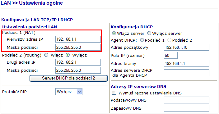 1. Router brzegowy 1.1. Ustawienia ogólne LAN Przejdź do zakładki LAN>>Ustawienia ogólne w panelu konfiguracyjnym routera i sprawdź lub zmień Adres IP na właściwy.