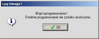 W przypadku przerwania lub błędów podczas programowania program diagnostyczny wyświetli