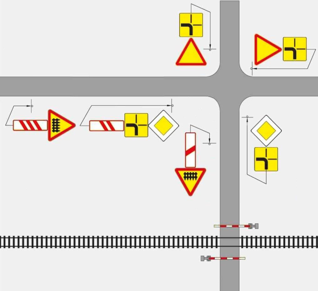 Nadawanie pierwsze stwa (4) Droga w lewo mo e mieć pierwsze stwo, ale tylko biegnąca najbardziej w lewo patrząc w kierunku jazdy od przejazdu; je eli