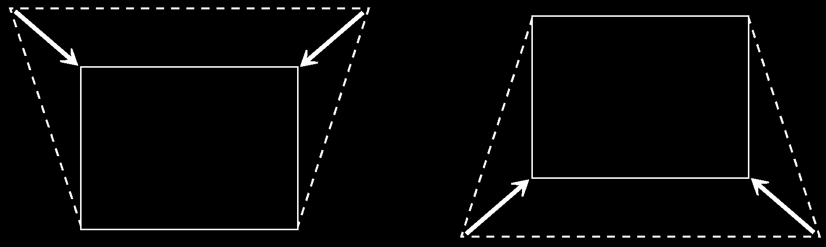 Korekcja efektu trapezowego Jeśli projektor będzie pochylony w stosunku do ekranu, obraz będzie zdeformowany jego krawędzie będą miały kształt trapezu.