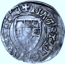 Henryk von Plauen 1410-1413, szelàg, Aw: Tarcza wielkiego mistrza i napis: MAGST HIN.