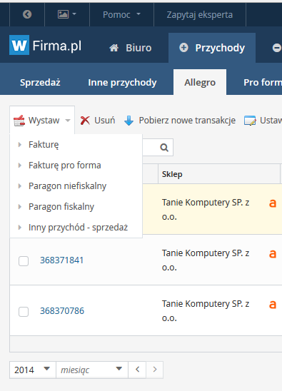 Sprzedane przedmioty automatycznie pojawiają się jako pozycje wystawianego dokumentu z dodatkową pozycją uwzględniającą koszt dostawy. Dodatkowo kupujący zostanie dodany do bazy kontrahentów.