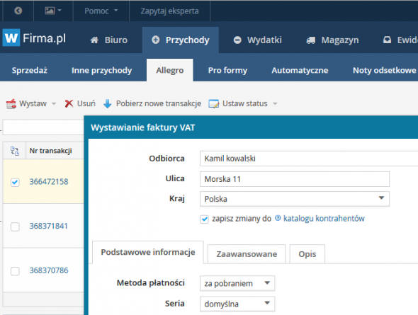 Jak powiązać transakcję z dokumentami już wystawionymi w systemie?