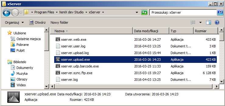 3. Konfiguracja programu xserver.upload.exe W katalogu z programem xserver znajduje się aplikacja xserver.upload.exe. Służy do eksportu danych dla trybu off-line do programy xterminal.