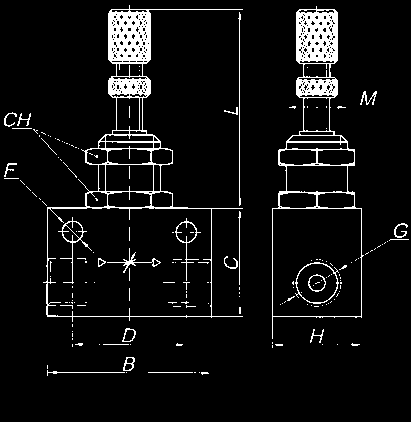 5093.14 3/8 50 30 25 35 6,5 68-73 M18x1 22 80.5093.38 1/2 60 40 25 44 6,5 76-83 M18x1 22 80.5093.12 ZAWÓR DŁAWIĄCY PRZEWODOWY Z