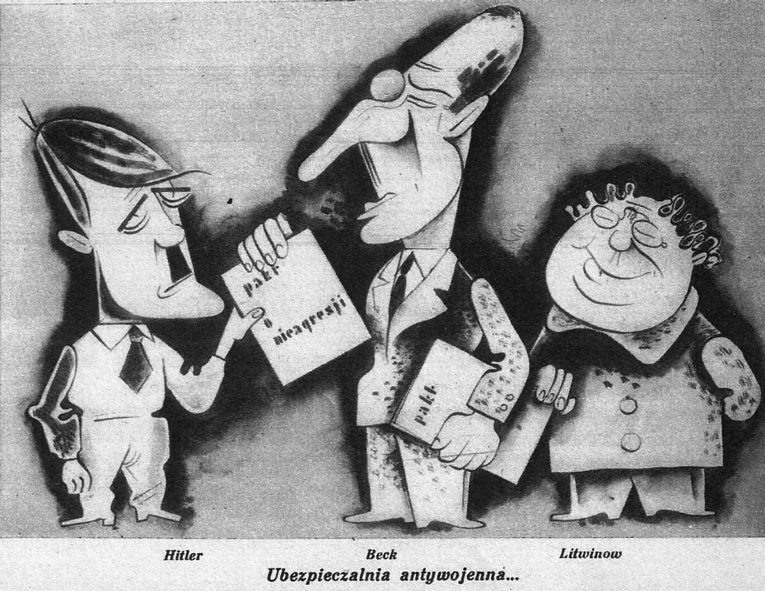 Egzamin maturalny z historii 15 Zadanie 13. (1 pkt) Na podstawie poniższego rysunku opublikowanego w polskim czasopiśmie satyrycznym w 1934 r. wykonaj polecenie.