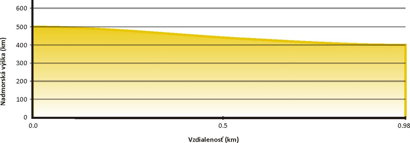 3.10 Trasa č. 10: Odbočka do Chvojnice - časť Šifflovci Dĺžka: 0,98 km Prevýšenie: 0 m / 110 m Návrh farby: žltá Obr. č. 32: Profil trasy č.