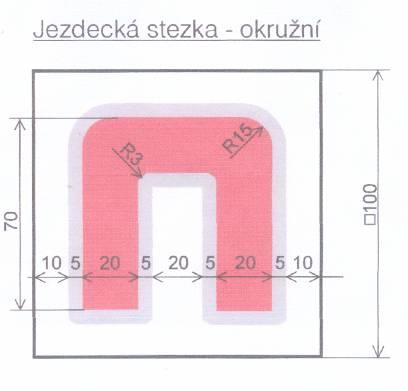 Jízdárenské okruhy Jízdárenské okruhy (pro komerční jezdeckou turistiku) budou značeny barevným symbolem podkovy v bílém čtverci o vnějším rozměru 10 x 10 cm (viz obrázek Okružní značka).