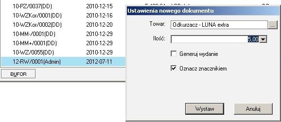 Dzia anie dodatku 1.Tworzenie dokumentu PW Aby dodatek stworzy dokument PW na podstawie RW nale y wybra dokument rozchodu z kartoteki 'Kartoteka dokumentów magazynowych'.