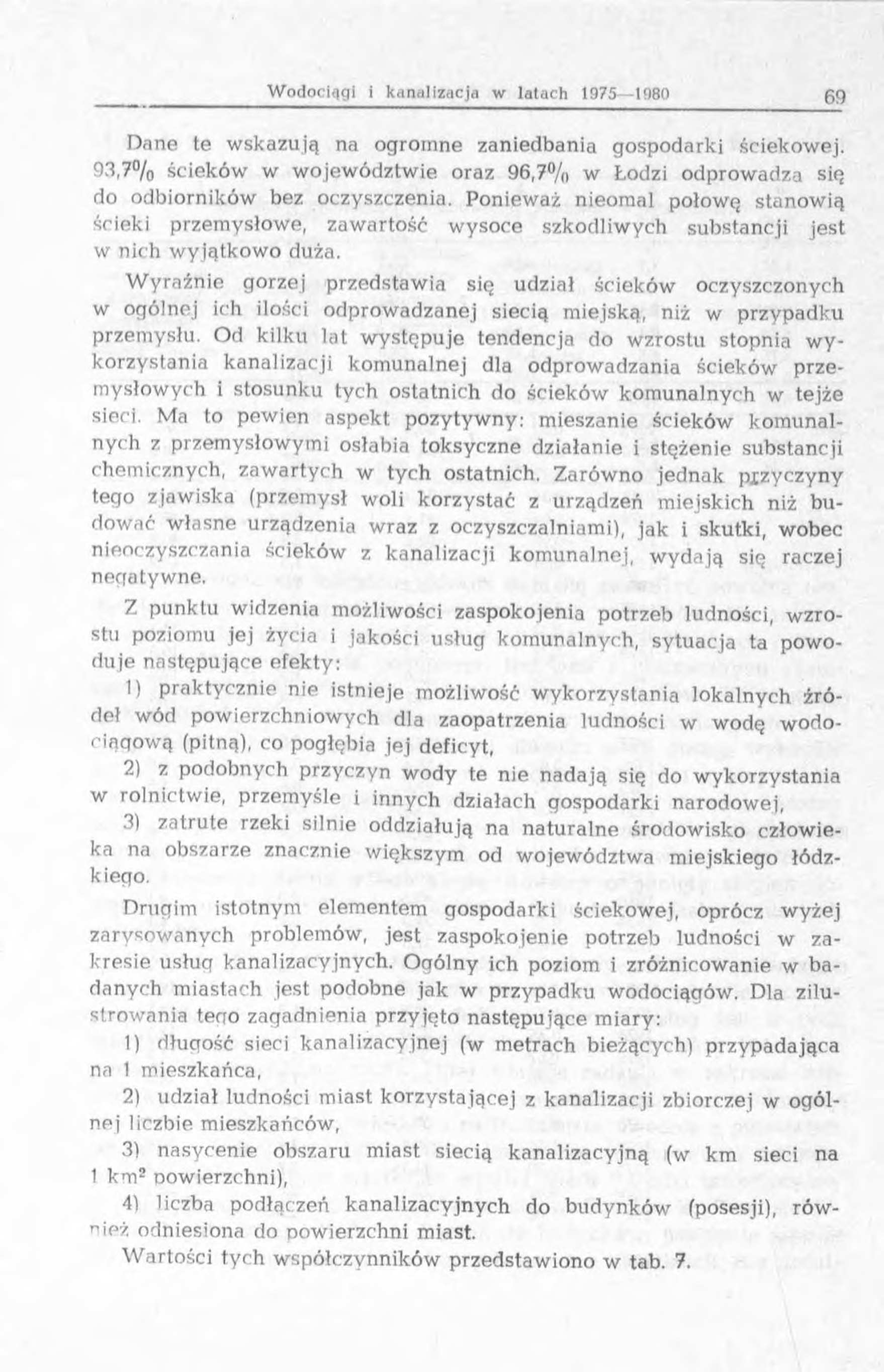 Dane te w skazują na ogrom ne zaniedbania gospodarki ściekowej. 93,7% ścieków w w ojew ództw ie oraz 96,7% w Łodzi odprow adza się do odbiorników bez oczyszczenia.