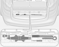254 Pielęgnacja samochodu Narzędzia samochodowe Narzędzia Samochody z zestawem do naprawy opon Narzędzia i podnośnik znajdują się w schowku w podłodze przestrzeni bagażowej przed tylną klapą.
