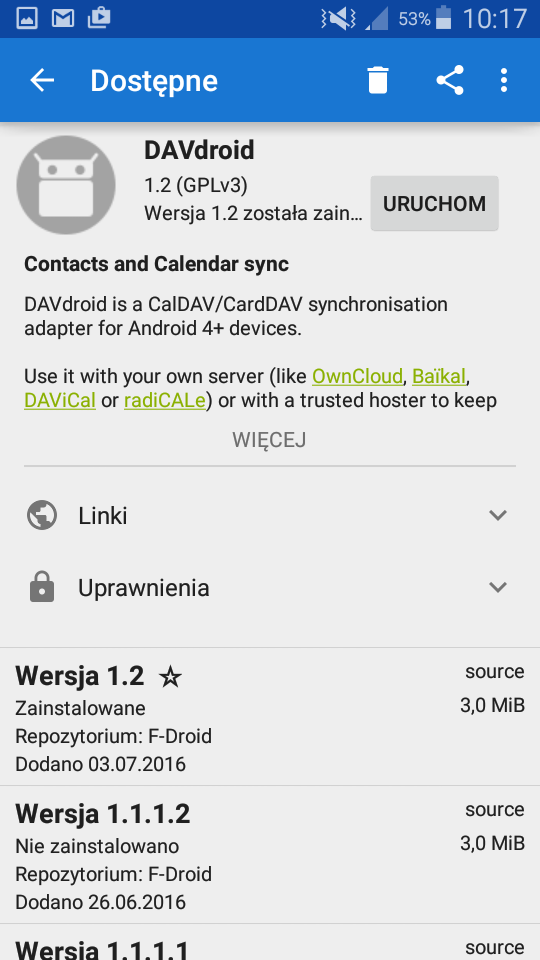 17). Rys. 2.17: Instalacja aplikacji DAVdroid.