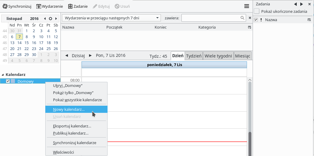 2 Kalendarz Rys. 2.43: Dodawanie kalendarza do Thunderbirda.