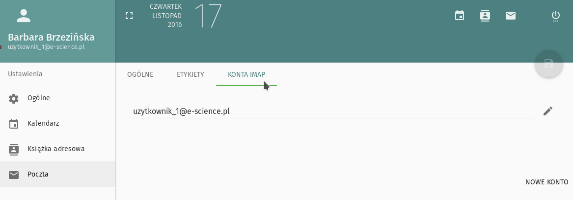 3.1 Korzystanie z Poczty Rys. 3.4: Zakładka Konta IMAP w ustawieniach poczty.