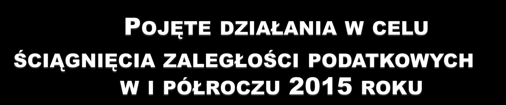 DZIAŁANIA Ilość upomnień wysłanych podatnikom 930 szt. na kwotę 299.968,25 Ilość tytułów wykonawczych przesłanych do Urzędów Skarbowych 167 szt. na kwotę 131.532,90 Na dzień 30.06.2015 r.