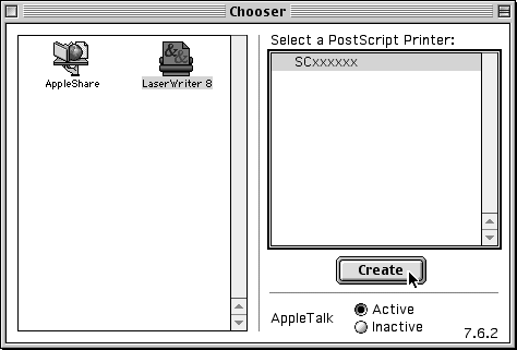 Włóż płytę "Software CD-ROM" z oznaczeniem "Disc 2". 8 9 Z menu Apple wybierz [Chooser]. Utwórz drukarkę. 2 Kliknij dwukrotnie ikonę [CD-ROM] ( ) na pulpicie.