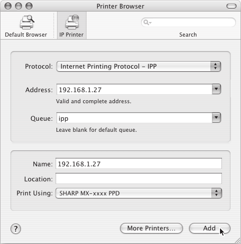 Drukowanie przy pomocy funkcji IPP MAC OS X Opisywane urządzenie może drukować przy pomocy funkcji IPP.