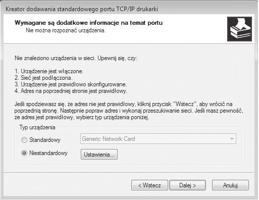 2 Wybierz [Standard TCP/IP Port], a następnie kliknij przycisk [Nowy port]. 6 Skonfiguruj ustawienia portu.