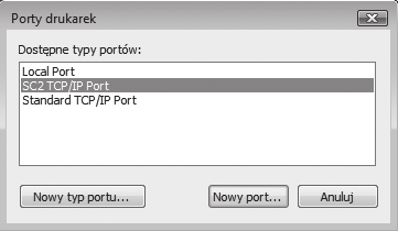 ZMIANA PORTU 4 Wybierz [SC2 TCP/IP Port], a następnie kliknij przycisk [Nowy port]. 5 Utwórz nowy port. W systemie Windows 98/Me wybierz [Inne], [SC2 TCP/IP Port], a następnie kliknij przycisk [OK].