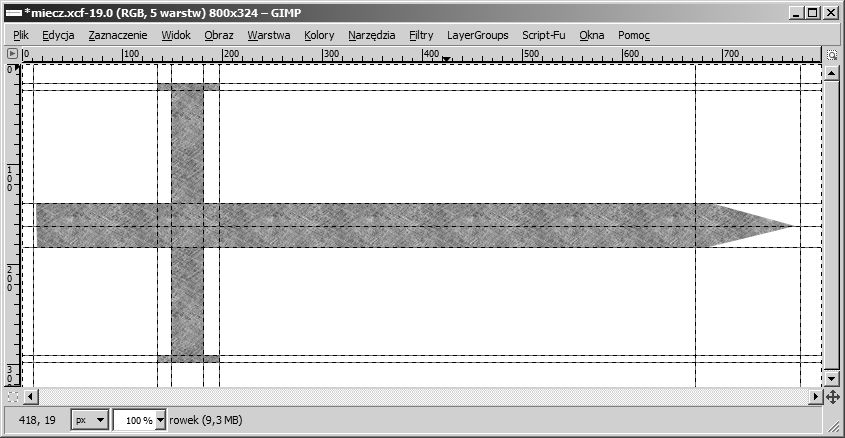 124 GIMP wiczenia praktyczne Rysunek 4.11. Ostrze miecza wype nione deseniem Paper Rysunek 4.12. Czarna figura przyciemniaj ca fragment miecza Wykonaj zaznaczenie obejmuj ce kszta tem figur z rysunku 4.