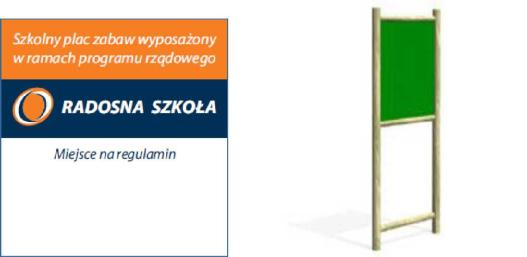 Radosna Szkoła - plac zabaw Zespół Szkolno Przedszkolny w Frydrychowicach 14 Tablica informacyjna Drewniana tablica informacyjna Plansza regulaminowa o wymiarach około 50cm/70cm (opis i piktogramy na