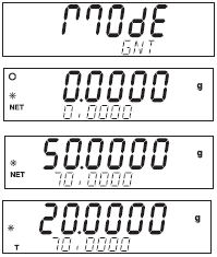 3.5.6 Ważenie brutto, netto, tara Aplikacja brutto/netto/tara (G/N/T) umożliwia jednoczesne wyświetlenie masy brutto (masa próbki plus masa pojemnika), masy netto (masa próbki) i tary (masy