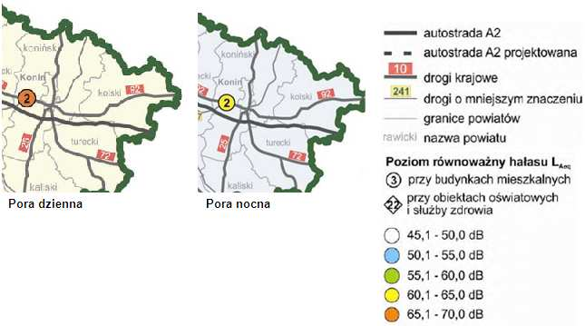 W 2011 r. najbliższy punkt pomiarowy poziomu hałasu komunikacyjnego zlokalizowany był w Golinie (powiat koniński) przy ul.